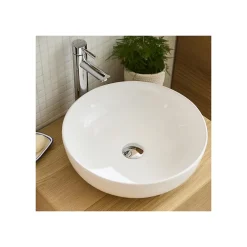 Mob-In Vasque à poser ronde en céramique blanche 42cm