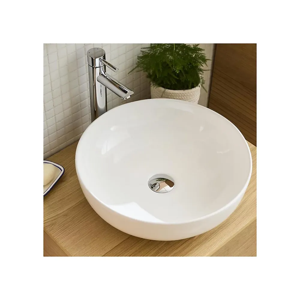 Mob-In Vasque à poser ronde en céramique blanche 42cm