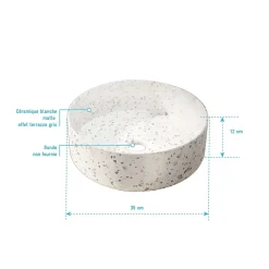 Vasque À Poser|Galedo Vasque à poser ronde en céramique terrazzo gris Ø35 x H.12 cm,