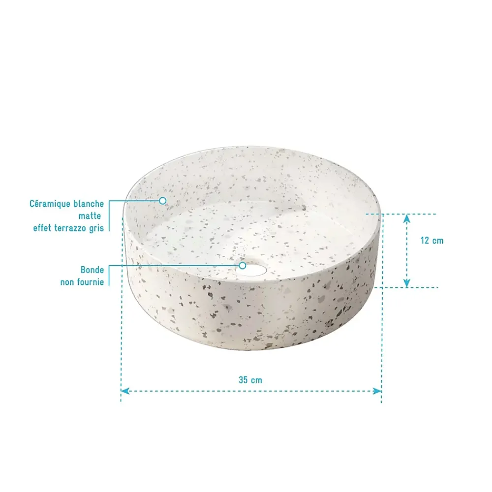 Vasque À Poser|Galedo Vasque à poser ronde en céramique terrazzo gris Ø35 x H.12 cm,