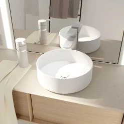 Vasque À Poser|Galedo Vasque à poser ronde en céramique blanc mat Ø36 x H.12 cm,
