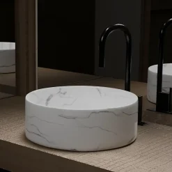 Aurlane Vasque à poser Ronde en Céramique Blanche Mat Effet Marbre - 36cm x 13cm - WHITE MARBLE