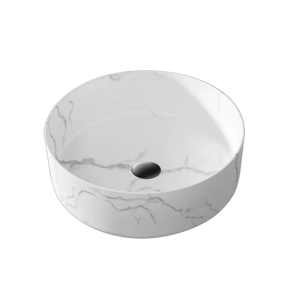 Aurlane Vasque à poser Ronde en Céramique Blanche Mat Effet Marbre - 36cm x 13cm - WHITE MARBLE