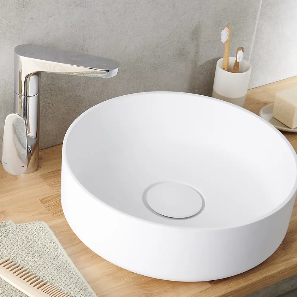 GoodHome Vasque à poser ronde en résine blanche Ø38 x H.12 cm Apanas