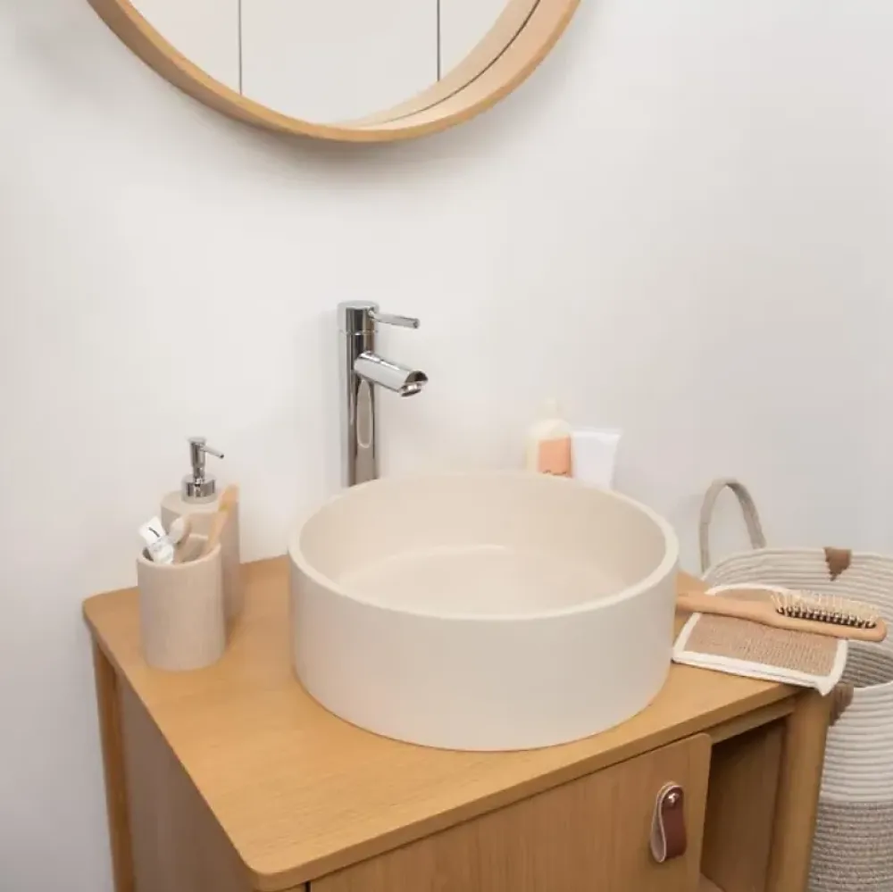 Vasque À Poser|Homesight Vasque à poser ronde grès beige Ø36 x H.12 cm Swan
