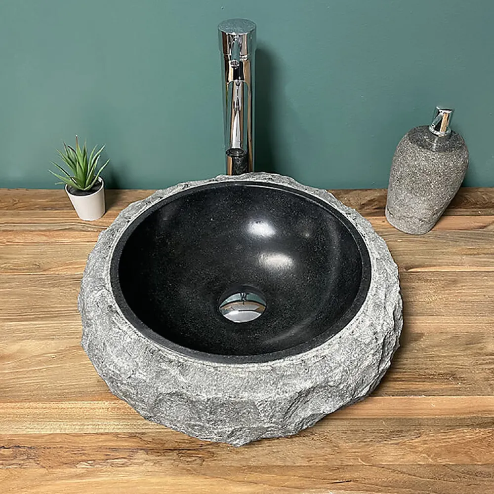 Byca Vasque à poser ronde PITA - 40 cm noir en basalte