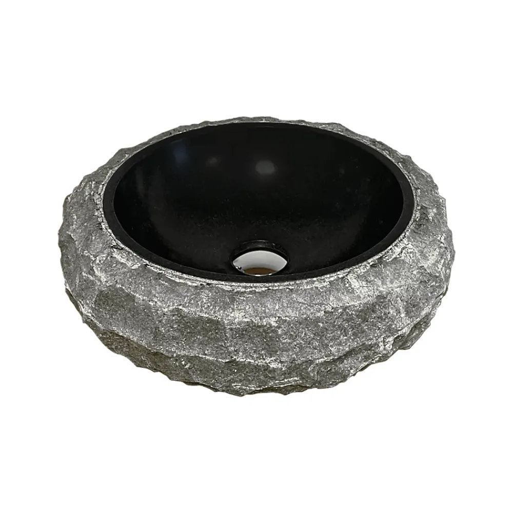 Byca Vasque à poser ronde PITA - 40 cm noir en basalte