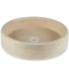 Ro'Ma Nature Vasque à poser ronde plate Travertin Beige 40x10 cm -
