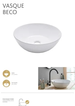 Vasque À Poser|Schulte Vasque À Poser Beco - 38 X 13 Cm - Céramique - Lavabo Arrondi - Blanc