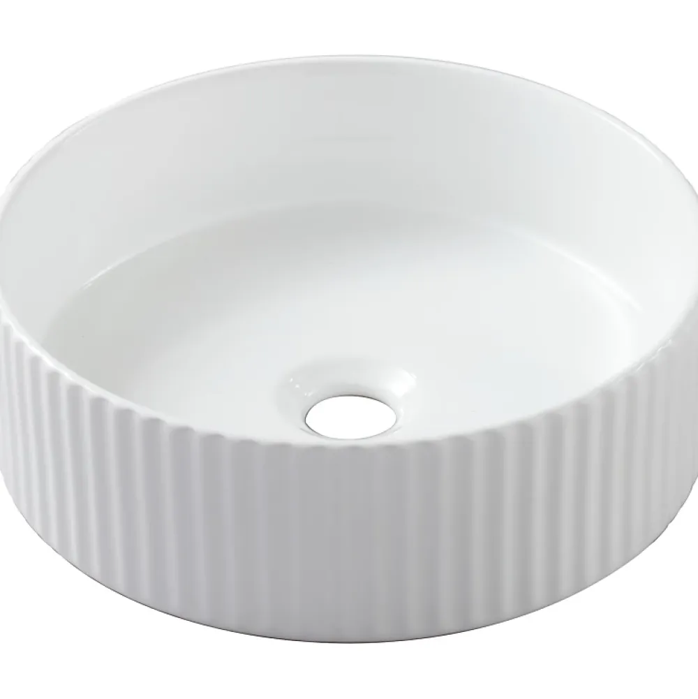 Vasque À Poser|Planète Bain Vasque à poser striée Ania 36cm blanche
