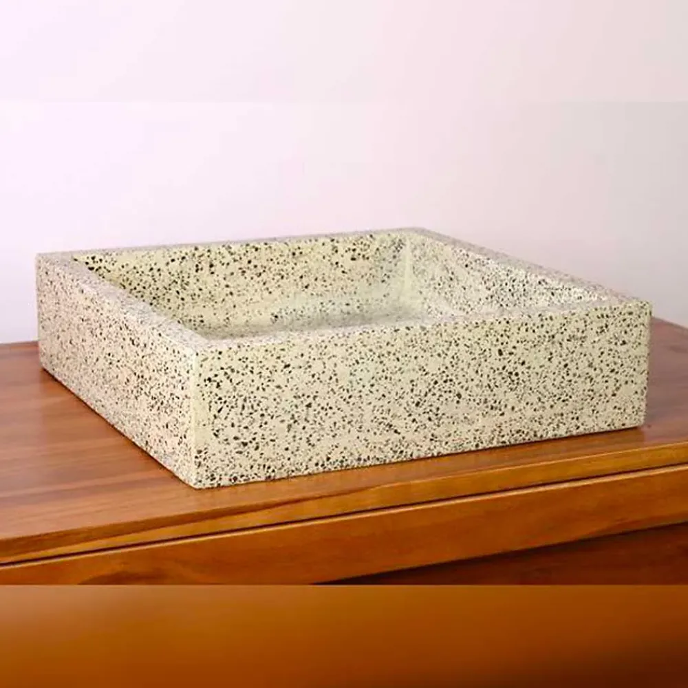 Autres Vasque à poser timbre crème moucheté carrée en Terrazzo pour salle de bain
