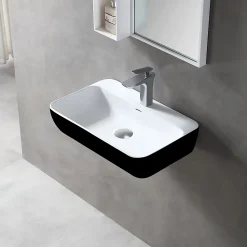 Bernstein Vasque à poser 60x40x14cmou lavabo à suspendre en fonte minérale - noir/blanc mat - TWG201