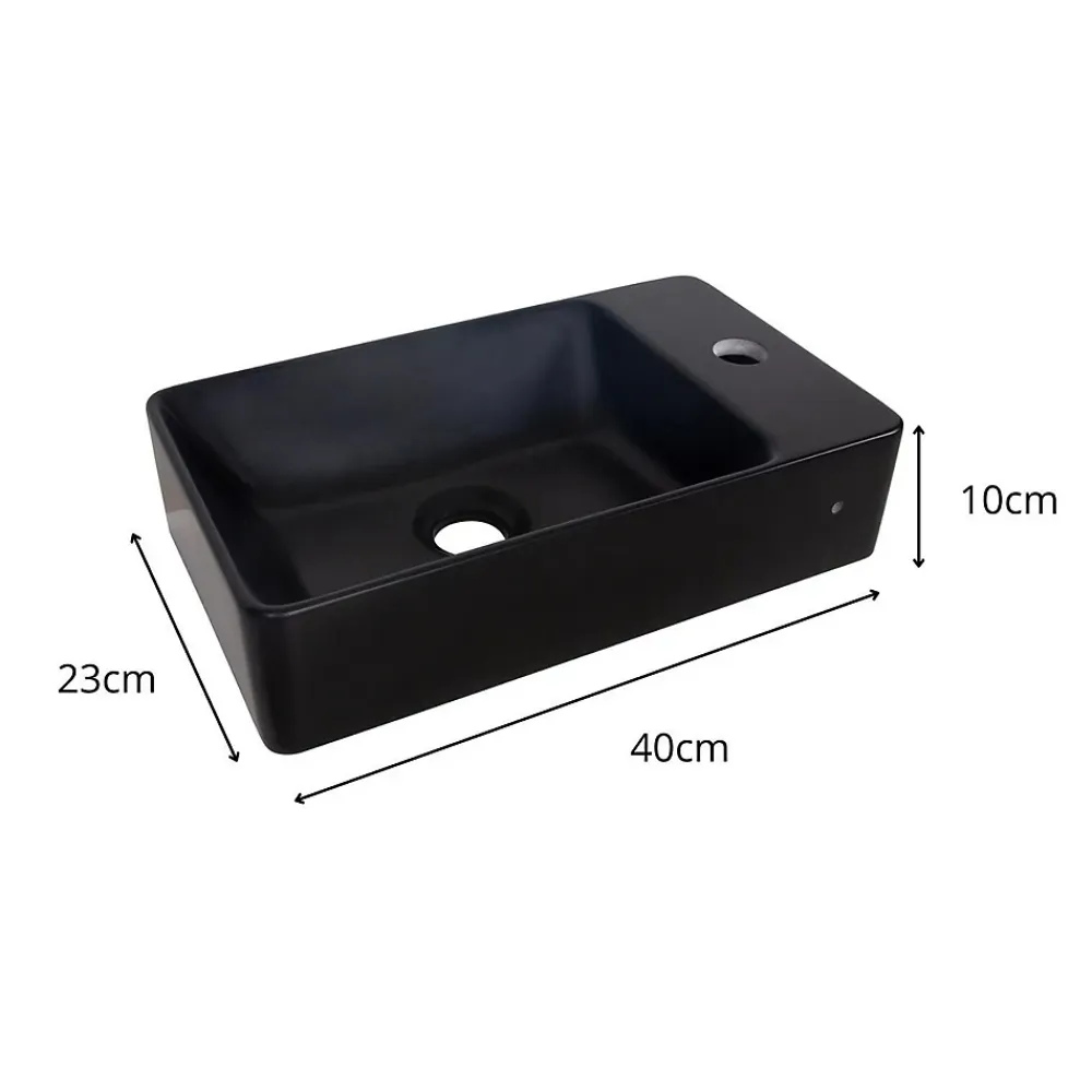Mob-In Vasque à suspendre ou à poser rectangulaire en résine noire 40x23cm