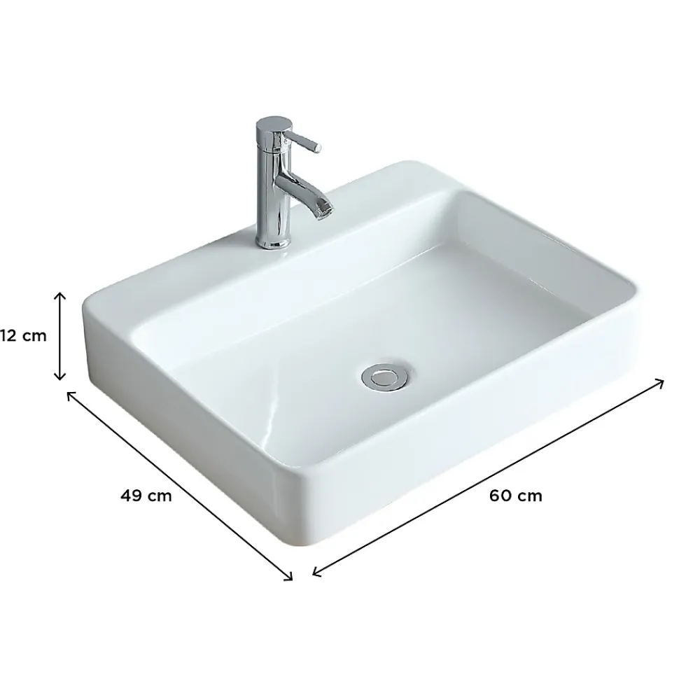 Vasque À Poser|Homesight Vasque à suspendre ou poser en céramique l.60 x H.12 x P.49 cm, blanc, Andy