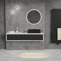 Vasque À Poser|Luxebath Vasque a poser carré noir lavabo ceramique salle de bain 605x365mm ML-Design