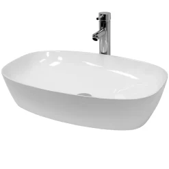ECD Germany Vasque a poser salle de bain lavabo bol ovale blanc en ceramique 605x380x180 mm