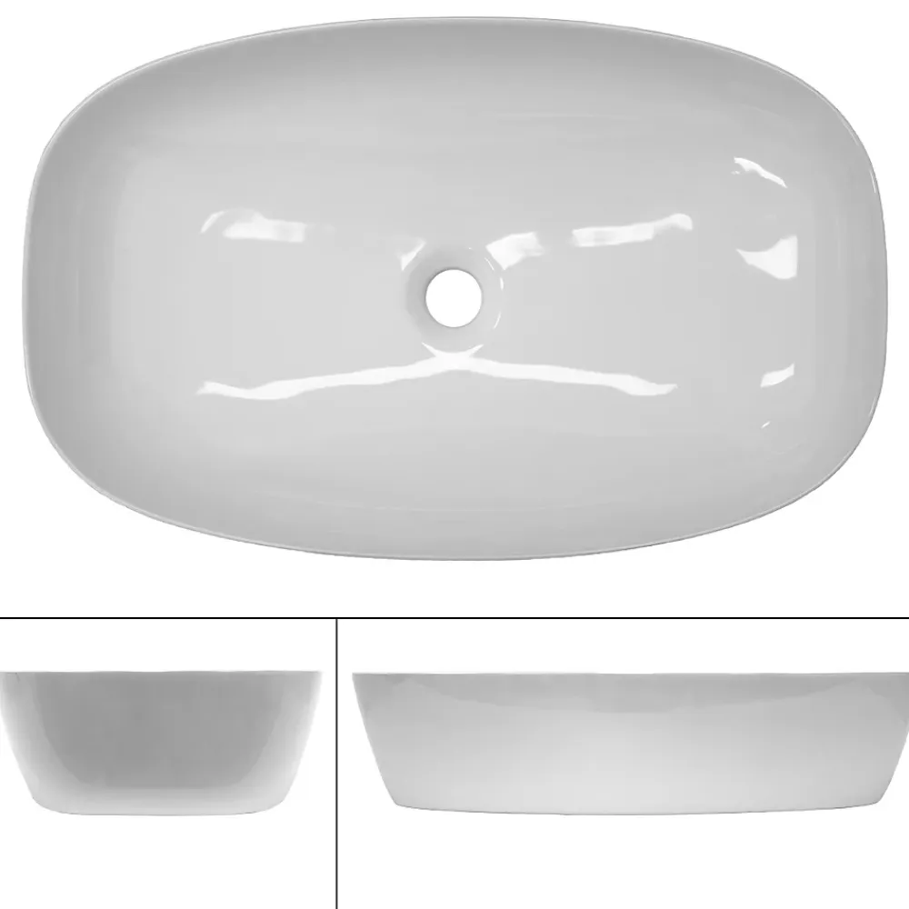 ECD Germany Vasque a poser salle de bain lavabo bol ovale blanc en ceramique 605x380x180 mm