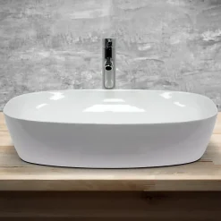 ECD Germany Vasque a poser salle de bain lavabo bol ovale blanc en ceramique 605x380x180 mm