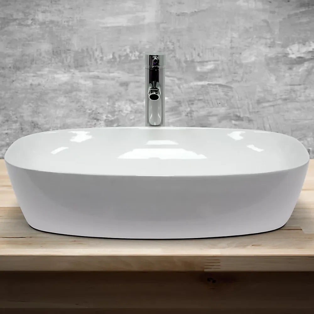 ECD Germany Vasque a poser salle de bain lavabo bol ovale blanc en ceramique 605x380x180 mm
