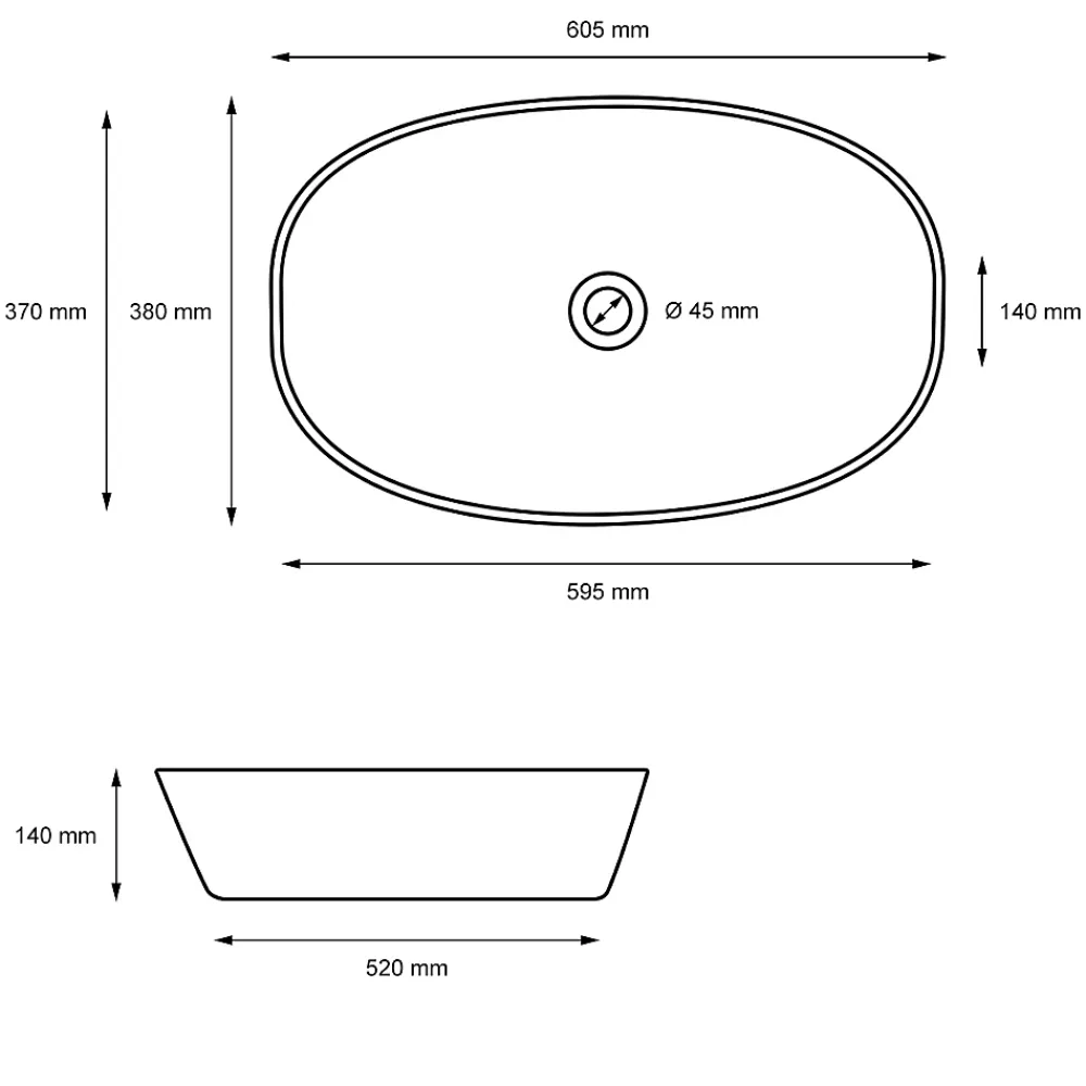 ECD Germany Vasque a poser salle de bain lavabo bol ovale blanc en ceramique 605x380x180 mm