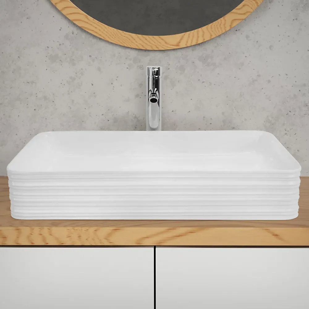 Vasque À Poser|Ml-Design Vasque blanc rectangulaire en ceramique lavabo lave-mains a poser 680x380x120 mm