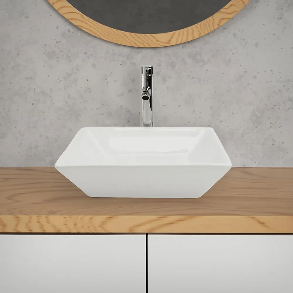Ml-Design Vasque carré ceramique blanc lavabo a poser sur plan de toilette 410x410x120 mm