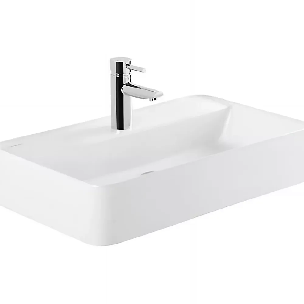 Vasque À Encastrer|Sanindusa Vasque céramique traditionnelle rectangulaire a poser sur plan 60x35 avec trou pour robinetterie Sanlife blanc