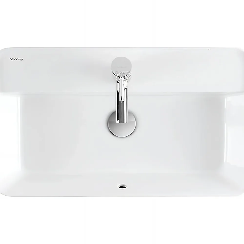 Vasque À Encastrer|Sanindusa Vasque céramique traditionnelle rectangulaire a poser sur plan 60x35 avec trou pour robinetterie Sanlife blanc