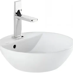 Vasque À Encastrer|Sanindusa Vasque céramique traditionnelle ronde a poser sur plan D38 avec trou pour robinetterie Sanlife blanc