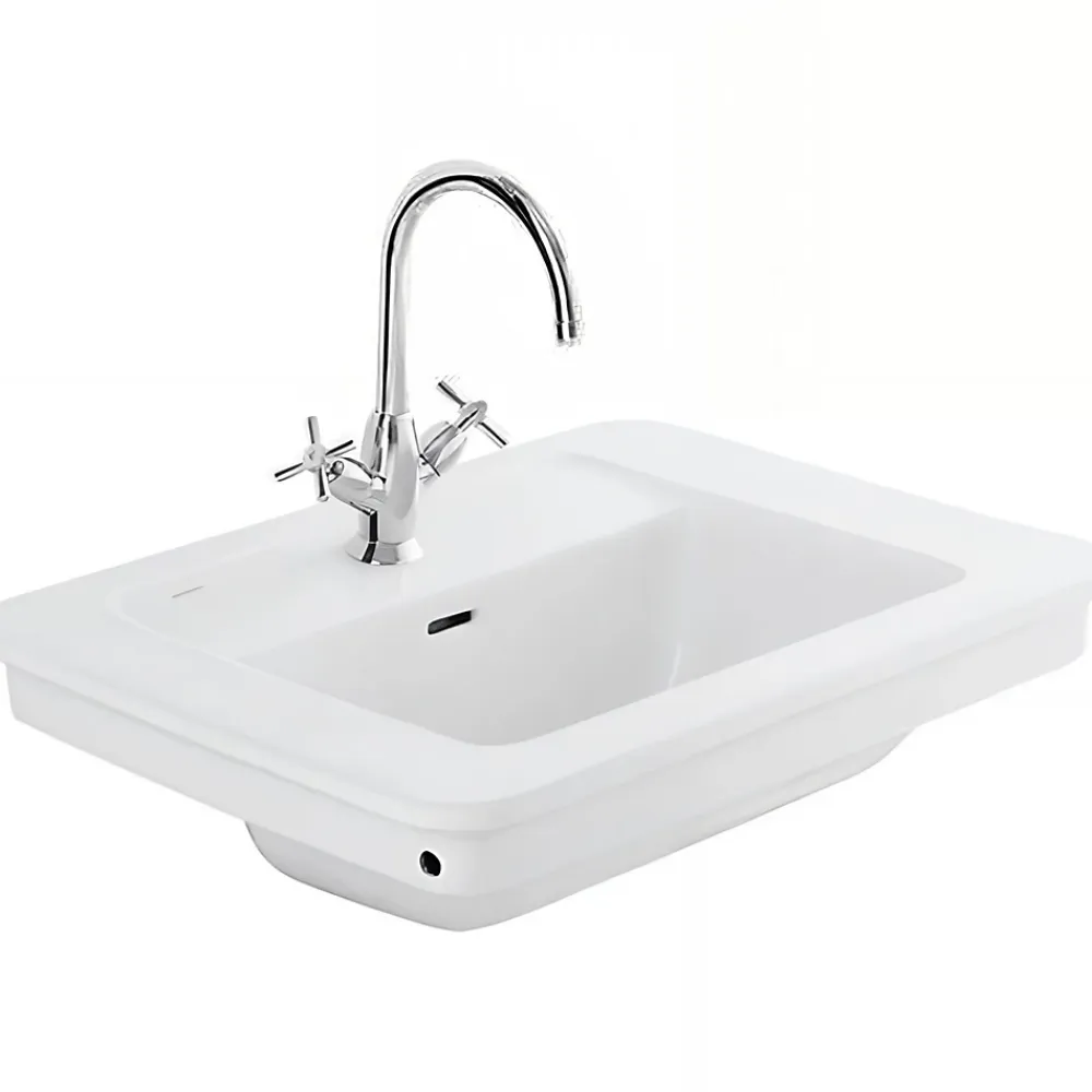 Vasque À Encastrer|Sanindusa Vasque céramique traditionnelle a encastrer Vintage blanc