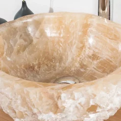 Wanda Collection Vasque de salle de bain à poser en pierre Onyx 40 - 45 cm