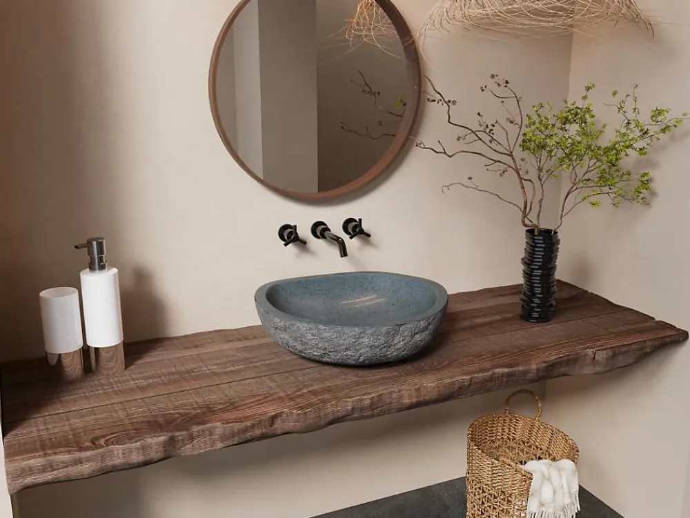 Vente-unique Vasque de salle de bain en pierre de rivière WATU - Couleur grise