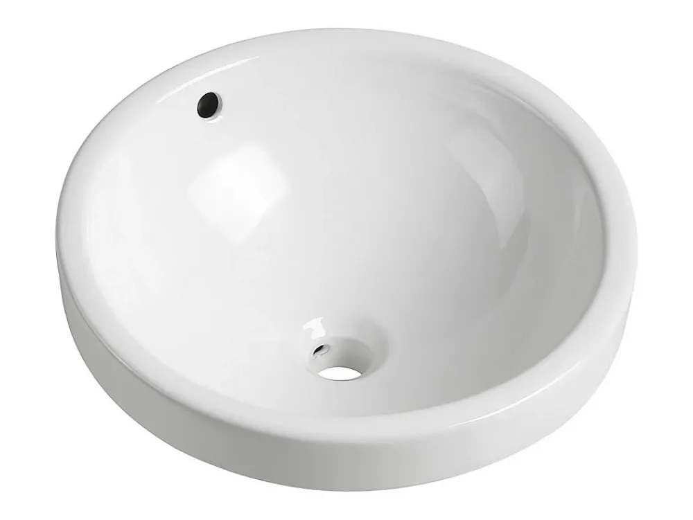 Vasque À Encastrer|Vente-unique Vasque de salle de bain semi-encastrée ronde en céramique - 46 cm - Blanc - CATONAC II