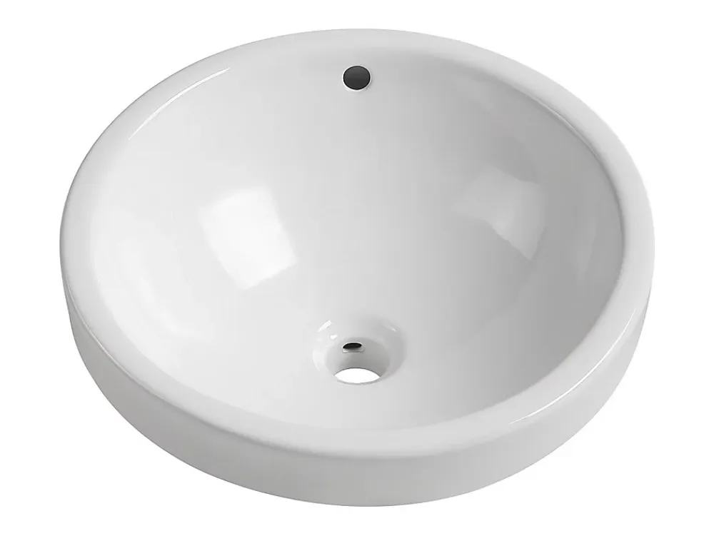 Vasque À Encastrer|Vente-unique Vasque de salle de bain semi-encastrée ronde en céramique - 46 cm - Blanc - CATONAC II