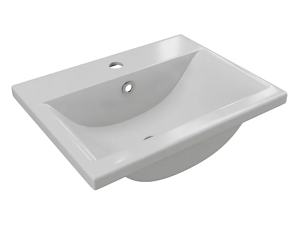 Vasque À Encastrer|Vente-unique Vasque de salle de bain semi-encastrée rectangle en céramique - L51,5 cm - Blanc - YASMAC II