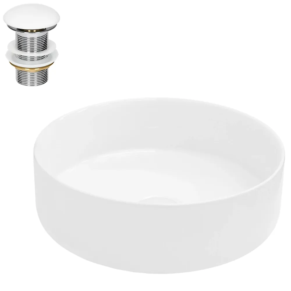 ECD Germany Vasque en céramique blanc ronde avec bond de vidage salle de bain 355x120 mm