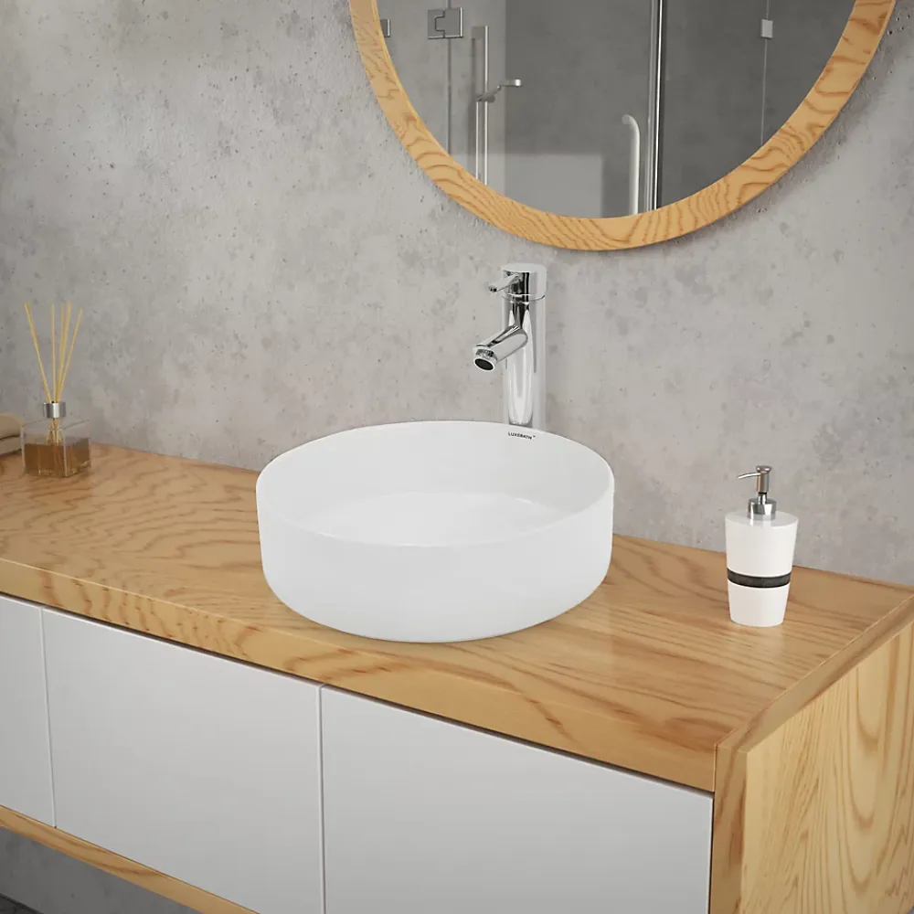 ECD Germany Vasque en céramique blanc ronde avec bond de vidage salle de bain 355x120 mm