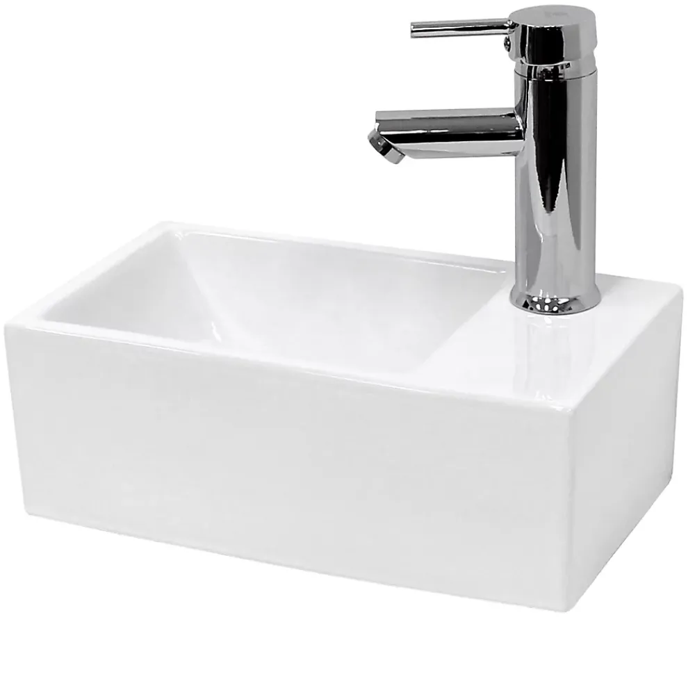ECD Germany Vasque en céramique blanc avec bonde de vidage pour salle de bain 350x205x125 mm