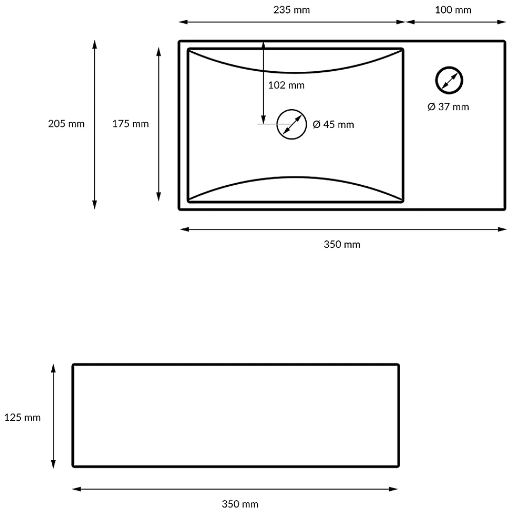 ECD Germany Vasque en céramique blanc avec bonde de vidage pour salle de bain 350x205x125 mm