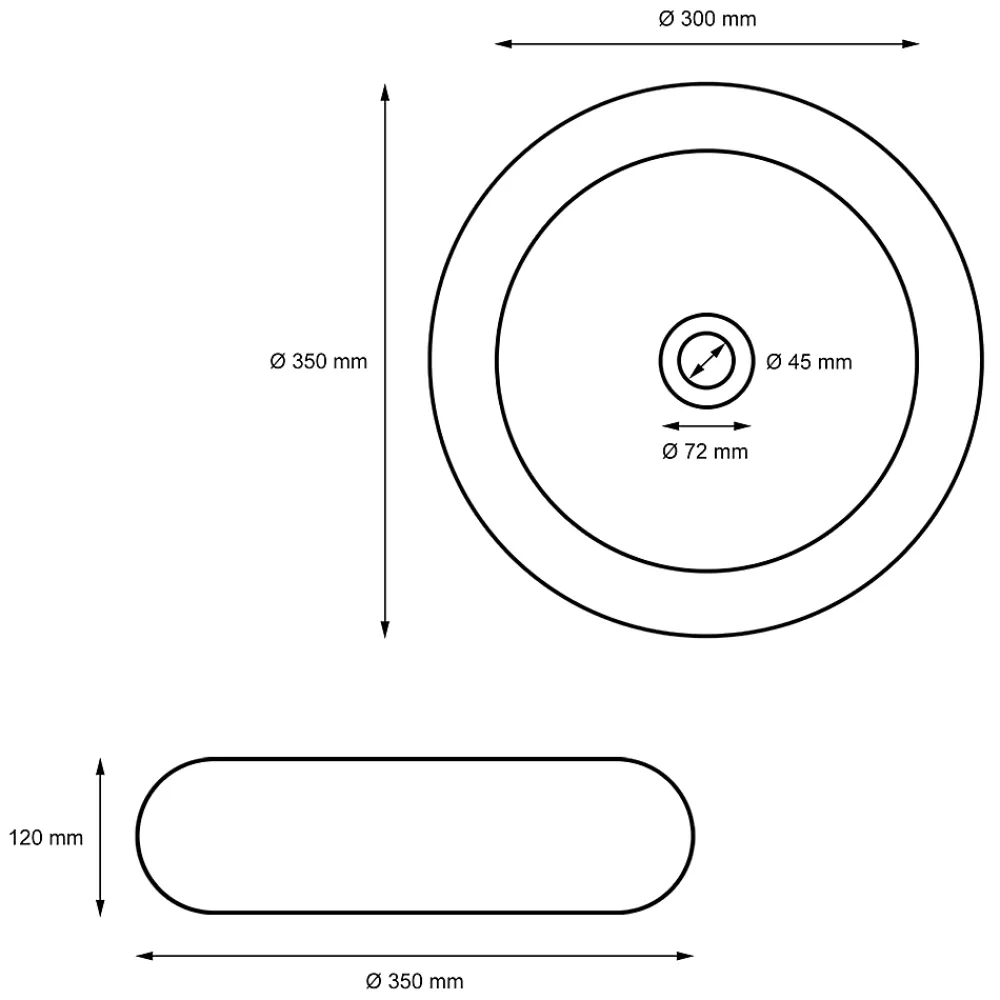 ECD Germany Vasque en céramique blanc avec bonde de vidage pour salle de bain 350x120 mm