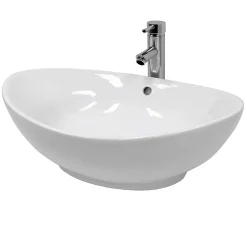 ECD Germany Vasque en céramique blanc avec bonde de vidage pour salle de bain 590x390x200 mm