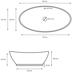 ECD Germany Vasque en céramique blanc avec bonde de vidage pour salle de bain 590x390x200 mm