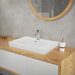 ECD Germany Vasque en céramique blanc avec bonde de vidage pour salle de bain 605x465x160 mm