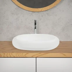 Lavabo|ECD Germany Vasque en céramique blanc avec bonde de vidage pour salle de bain 630x420x120 mm