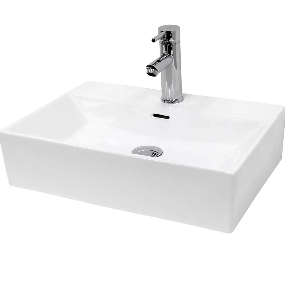 ECD Germany Vasque en céramique blanc avec bonde de vidage pour salle de bain 415x360x130 mm