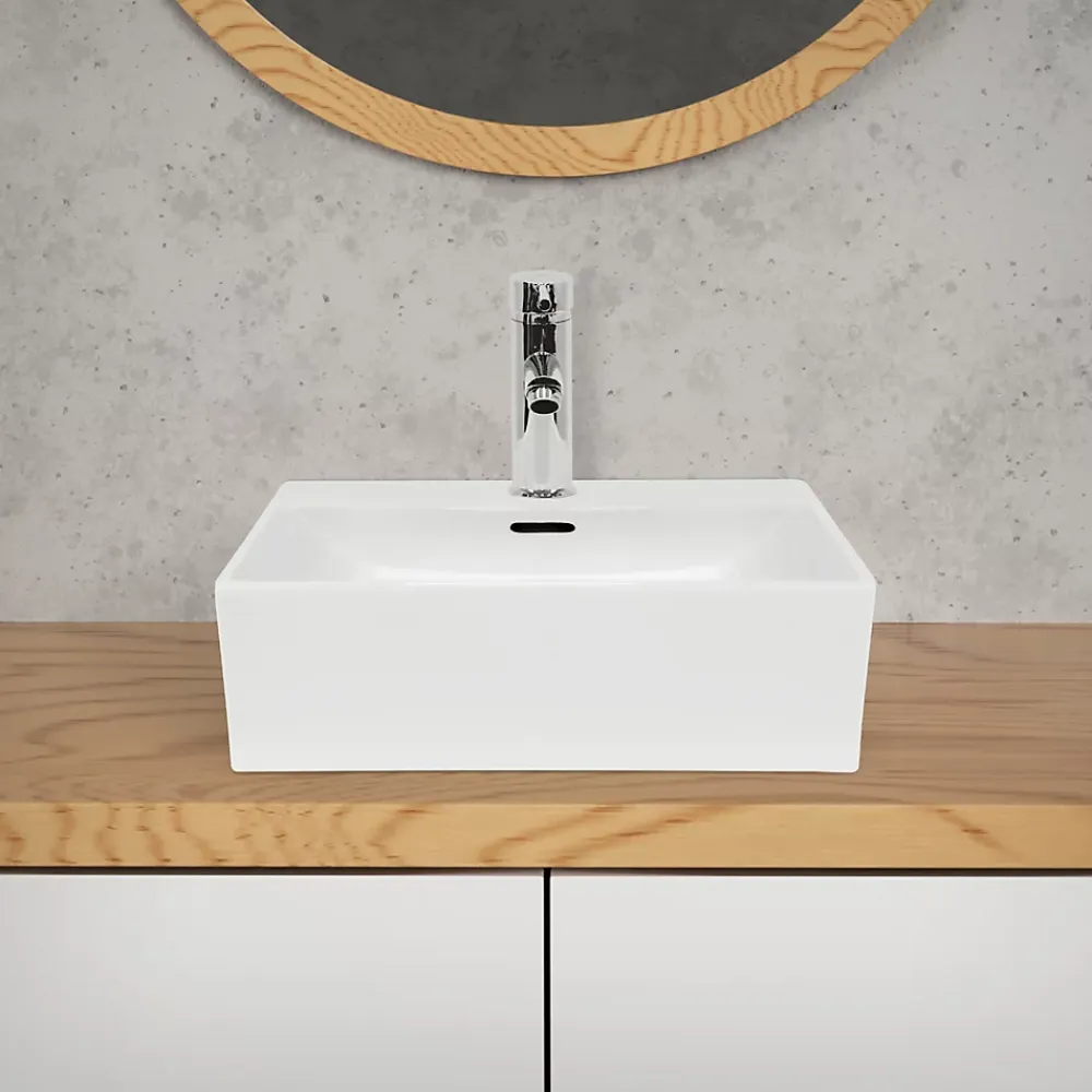 ECD Germany Vasque en céramique blanc avec bonde de vidage pour salle de bain 415x360x130 mm