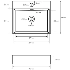 ECD Germany Vasque en céramique blanc avec bonde de vidage pour salle de bain 415x360x130 mm