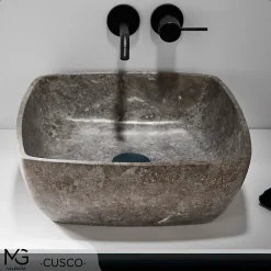 Vasque À Poser|MG Valencia Vasque en marbre naturel CUSCO GREY 40x40x15 cm