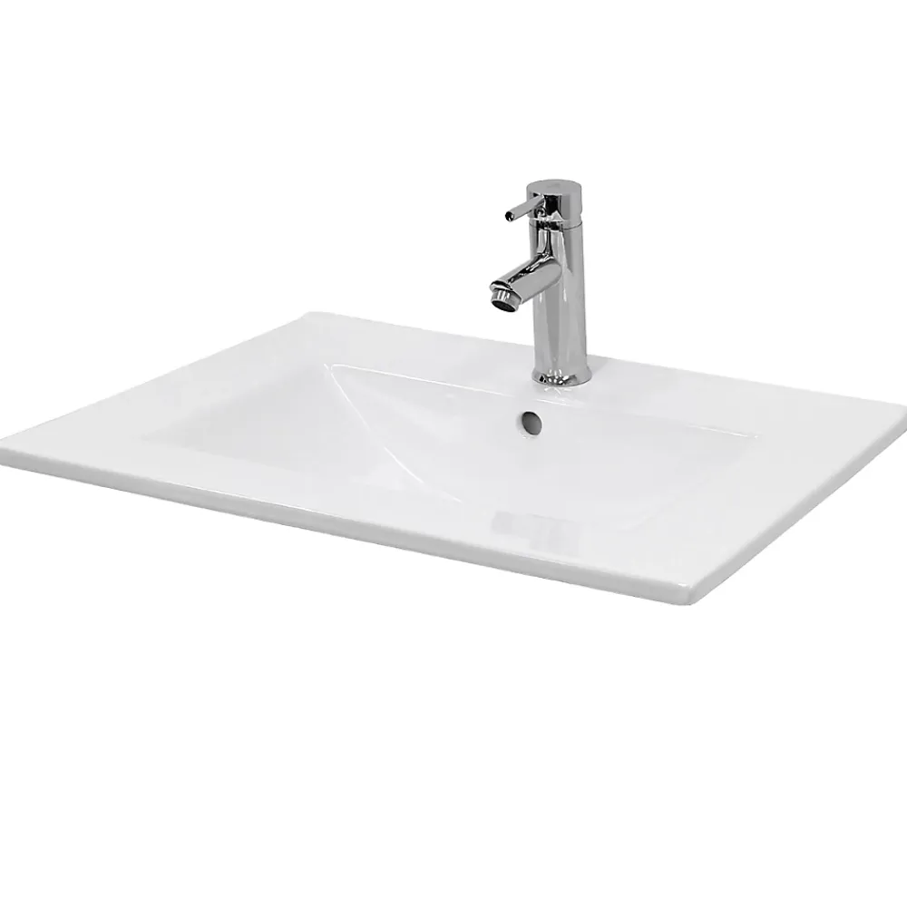 ECD Germany Vasque encastré lavabo Evier salle de bain en ceramique blanc 610 x 465 x 175 mm