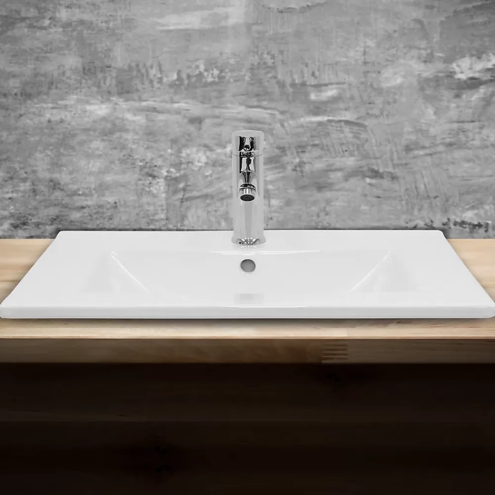 ECD Germany Vasque encastré lavabo Evier salle de bain en ceramique blanc 610 x 465 x 175 mm